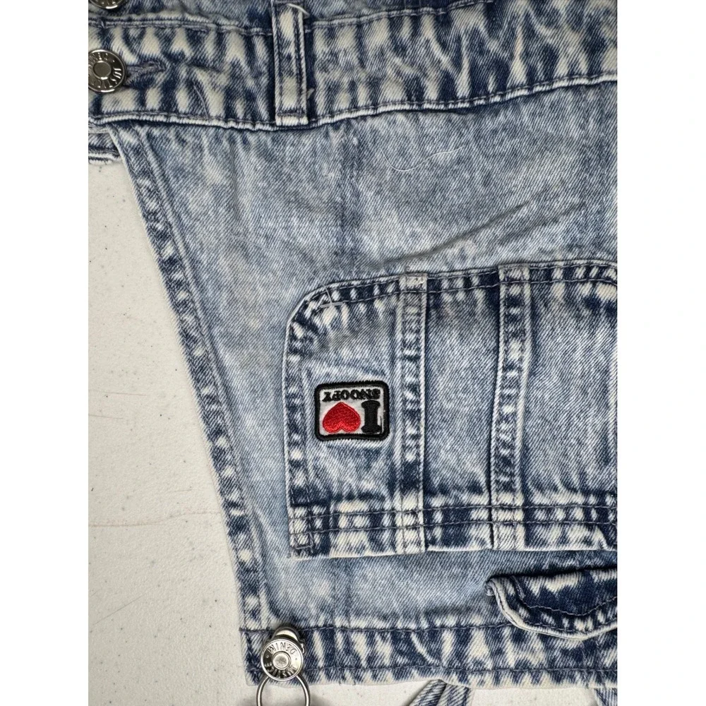 Justice Peanuts Snoopy Acid Wash Denim Shortalls Girls‎ Blue Cargo Bib Overalls